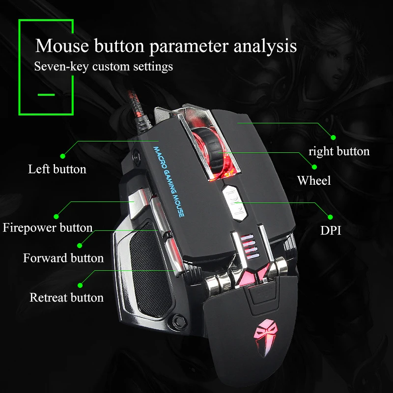FELYBY кабель USB игровая мышь поддерживает эргономичный оптический разрешение 4000 Точек на дюйм 7-ключ компьютерная мышь для ПК для ноутбуков