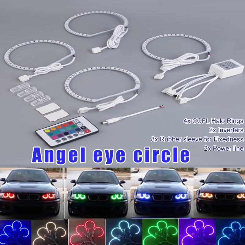 

Hot 4Pcs RGB 131mm 5050 LED Angel Eye Ring Light with Remote Control for BMW E36 E38 E39 E46 JLD