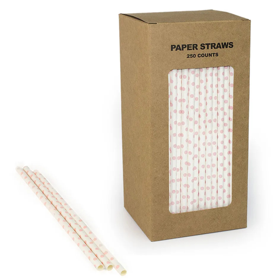 

250 pcs/box Light Pink Dot Paper Straws Bulk-Baby Shower Wedding 1st Birthday Party Drinking Restaurant Juice Coffee Smoothies