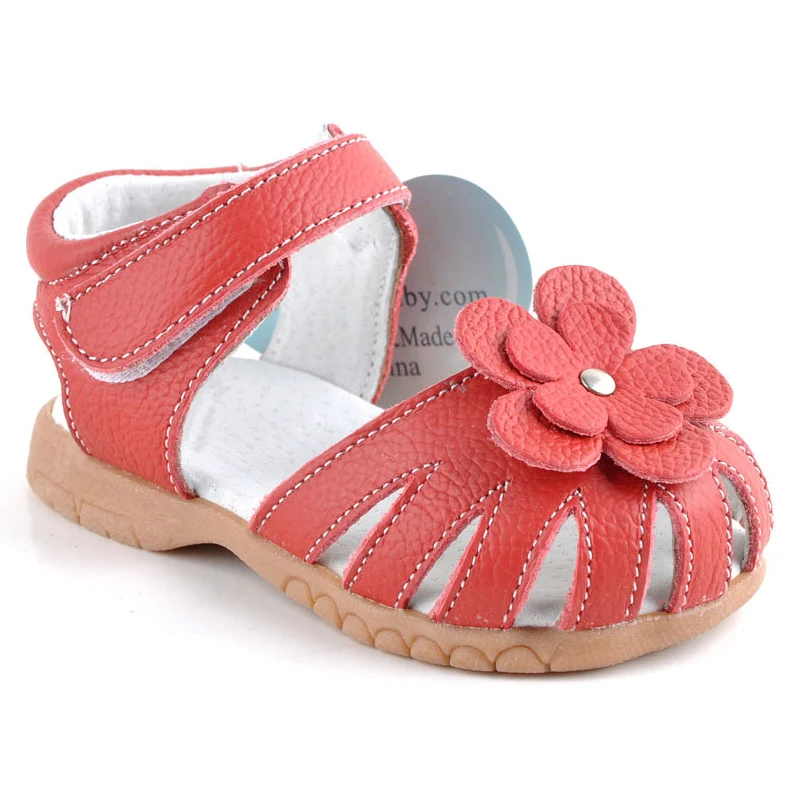 Сандалии из мягкой натуральной кожи для девочек Детские босоножки с цветами