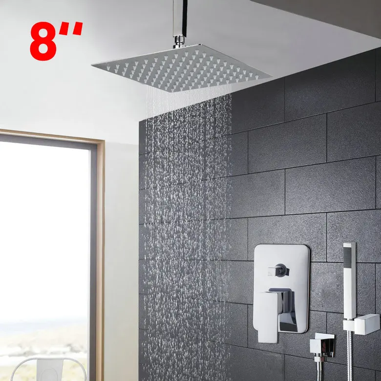 8 Inch shower KEMAIDI ванная комната СВЕТОДИОДНЫЙ Потолочный Настенный дождевой 8 10 12 16 дюймов набор душевой головки с регулирующим клапаном ручной Опрыскиватель хром полированный - Цвет: 8 Inch shower