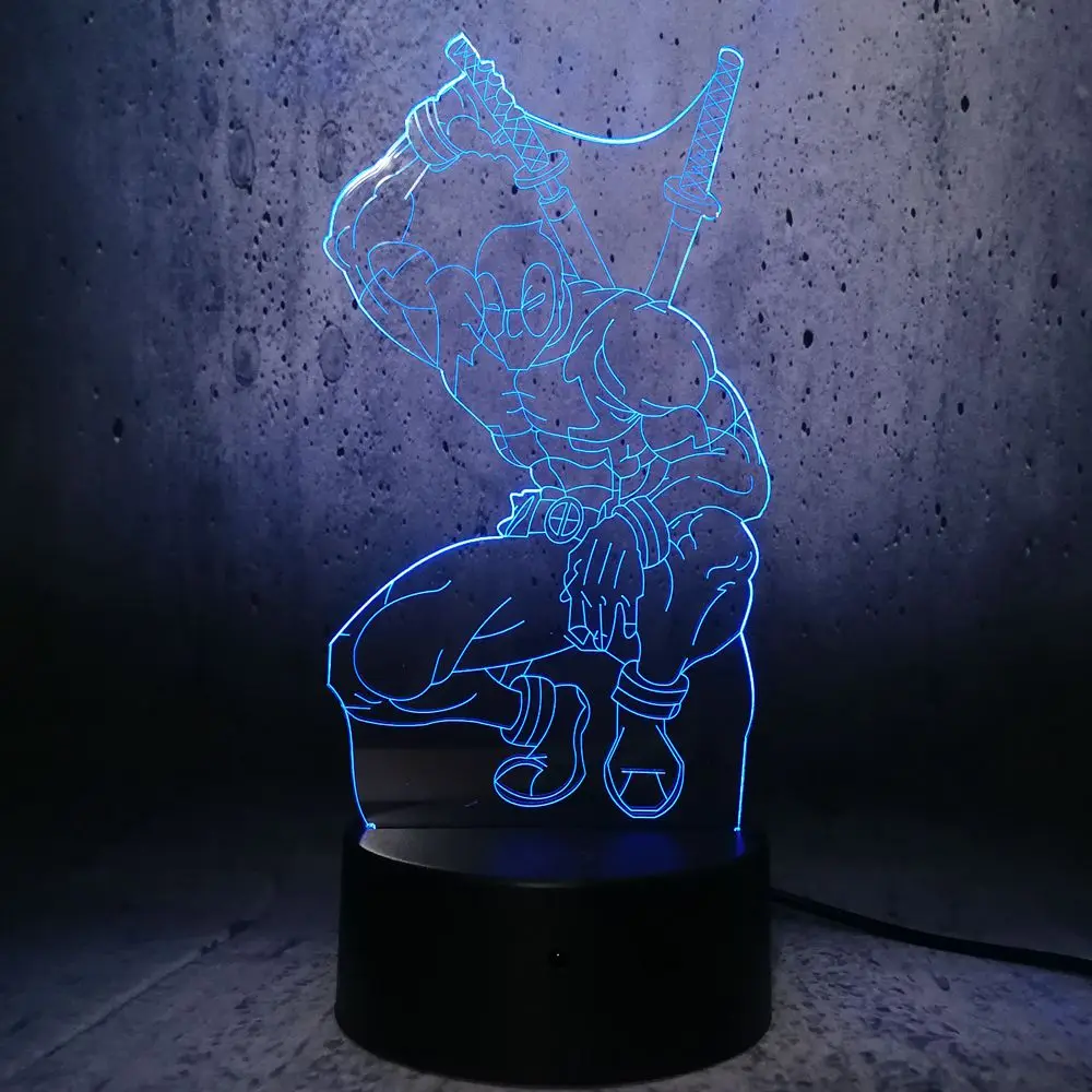 Дэдпул 3D USB Светодиодная настольная лампа мультяшный RGB Ночной светильник