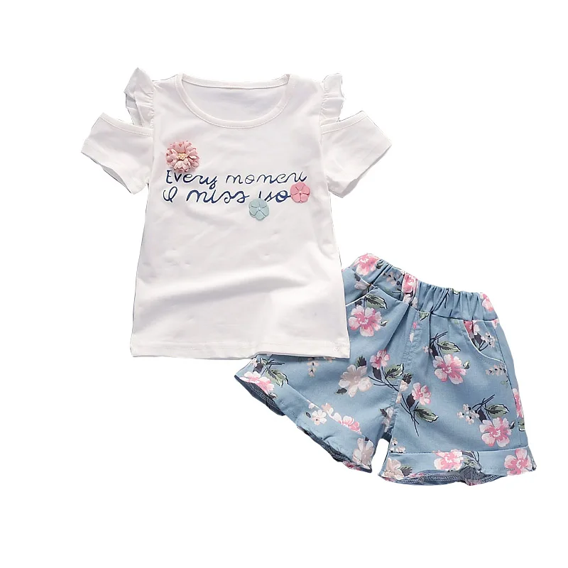 2 шт. футболка и шорты с цветочным принтом для девочек | Детская одежда обувь