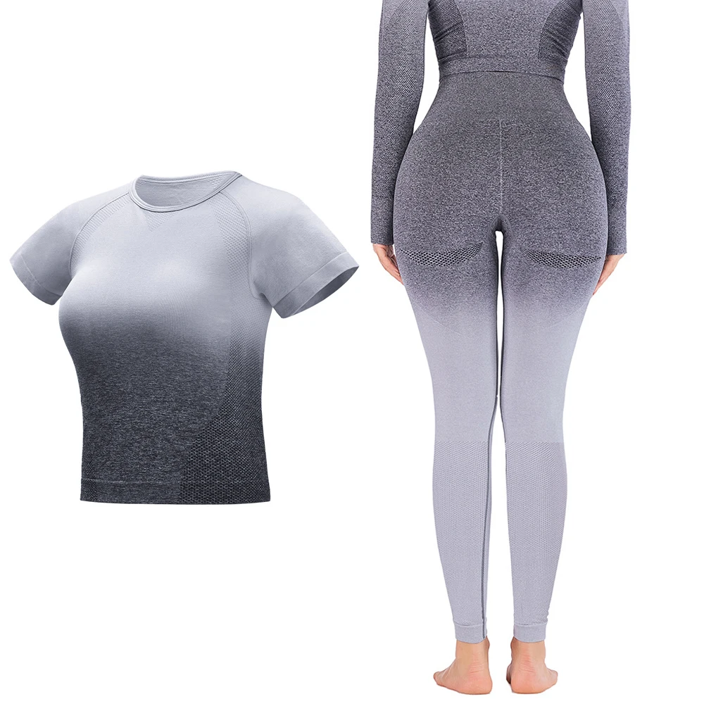 Женское Бесшовное для тренировки спортивные костюмы бега Femme Футболка с коротким