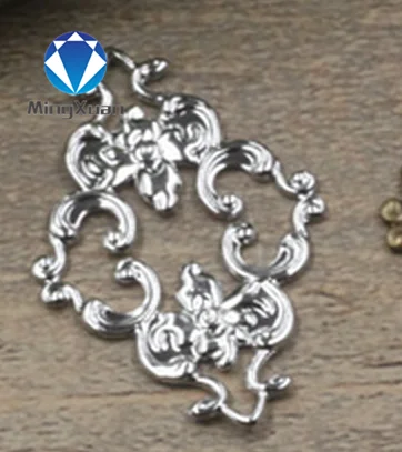 White K Plated MINGXUAN 50 шт./лот 23x36 мм винтажная пустотелая Цветочная подвеска с повторяющимся узором Подвески Ретро Европейская Цветочная фурнитура для DIY ожерелье - Окраска металла: White K Plated