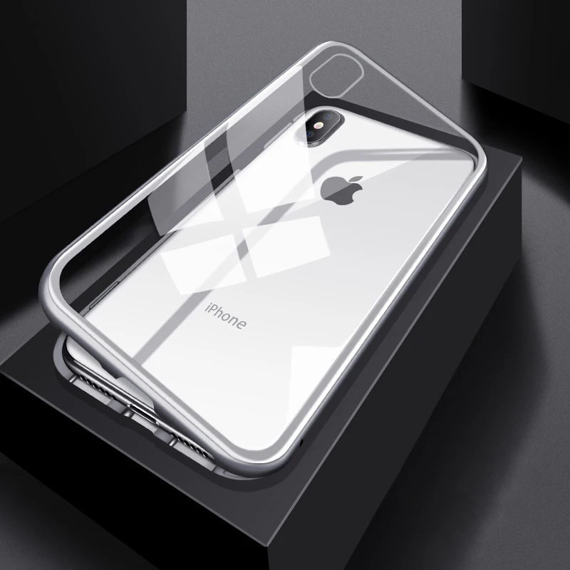 Silver Clear Glass Ультра Магнитный адсорбционный чехол для iPhone XS Max XR X чехол для телефона для Apple i phone 6 6s 7 8 plus RX SX закаленное стекло задняя крышка - Цвет: Silver Clear Glass