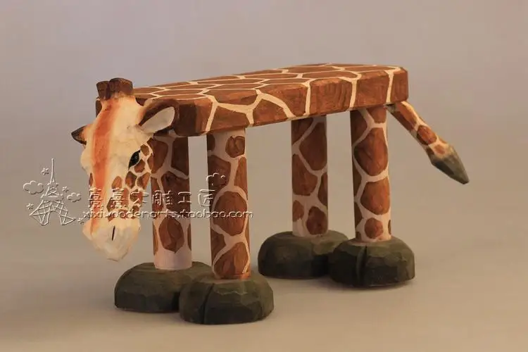 Giraffe Ручной резной стул из цельного дерева для малышей, украшение в виде животного, жирафа, льва, леопарда, медведя, бегемота, деревянный стул для детей 1-2 лет - Цвет: Giraffe