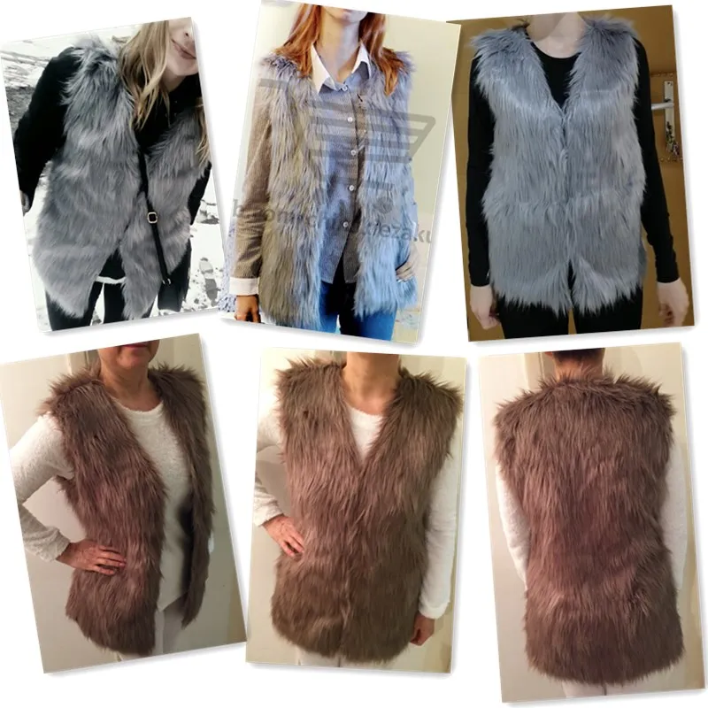

Spring Fashion Faux Fur Women Ladies Sleeveless Slim Vest Jackets Coat Outerwear Waistcoat Plus Size XXXL Black Gray Q6861