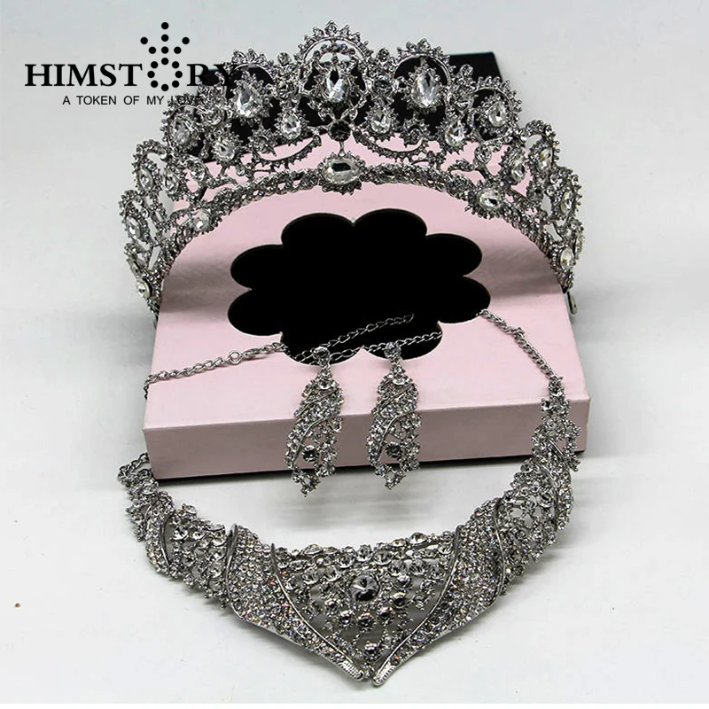 HIMSTORY грубые стразы имитирующие Тиара с кристаллами для невесты ожерелье серьги