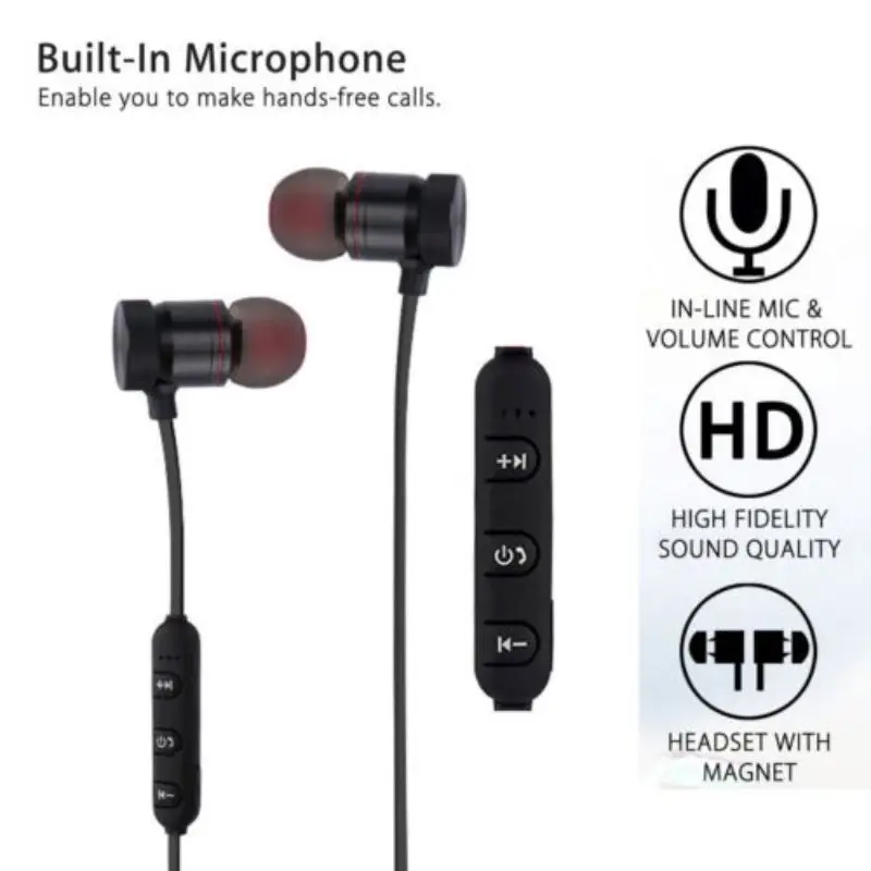 Магнитные беспроводные Bluetooth спортивные наушники тяжелые басы металлические