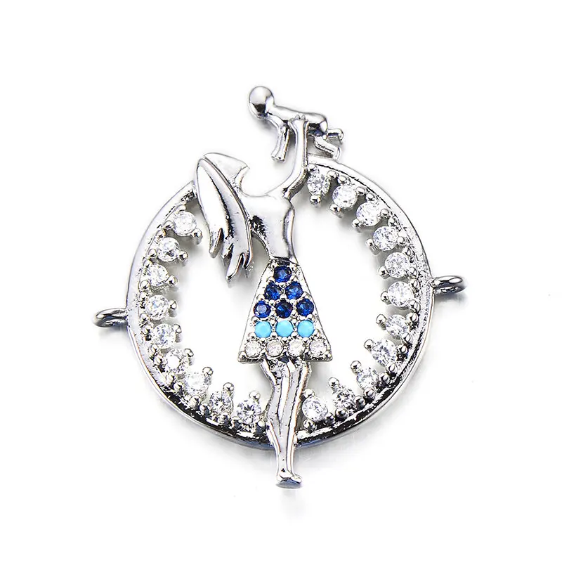 silver Pipitree мама и ребенок семья фигура талисманы соединитель медь микро проложили кубический цирконий DIY талисманы для браслета ювелирных изделий - Окраска металла: silver