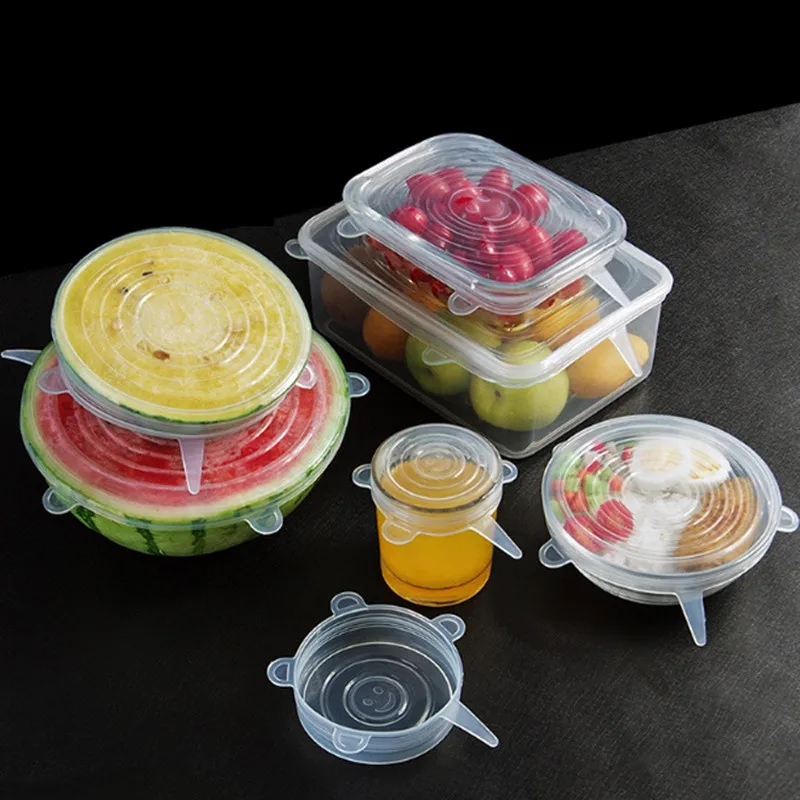 6 шт Мягкая силиконовая крышка Универсальная Силиконовая пищевая плёнка Чаша Пот