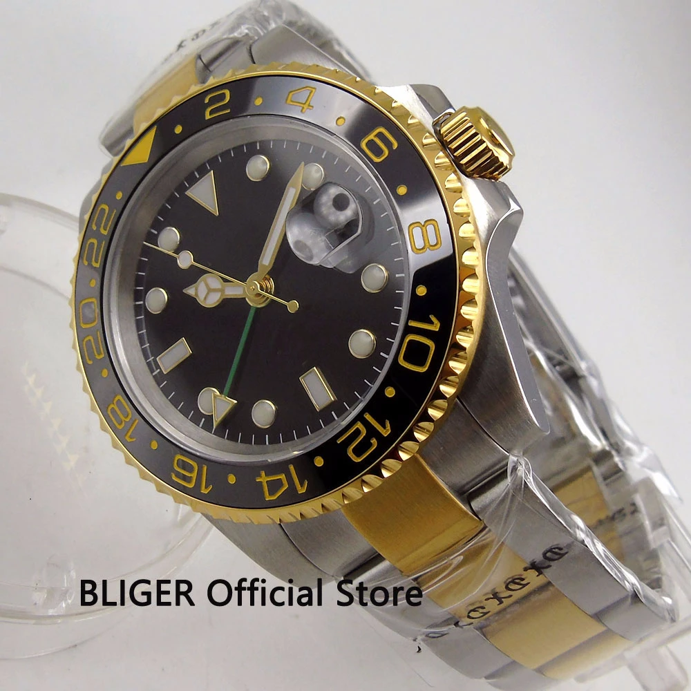 Сапфировое стекло 40 мм черный стерильный циферблат керамический ободок функция