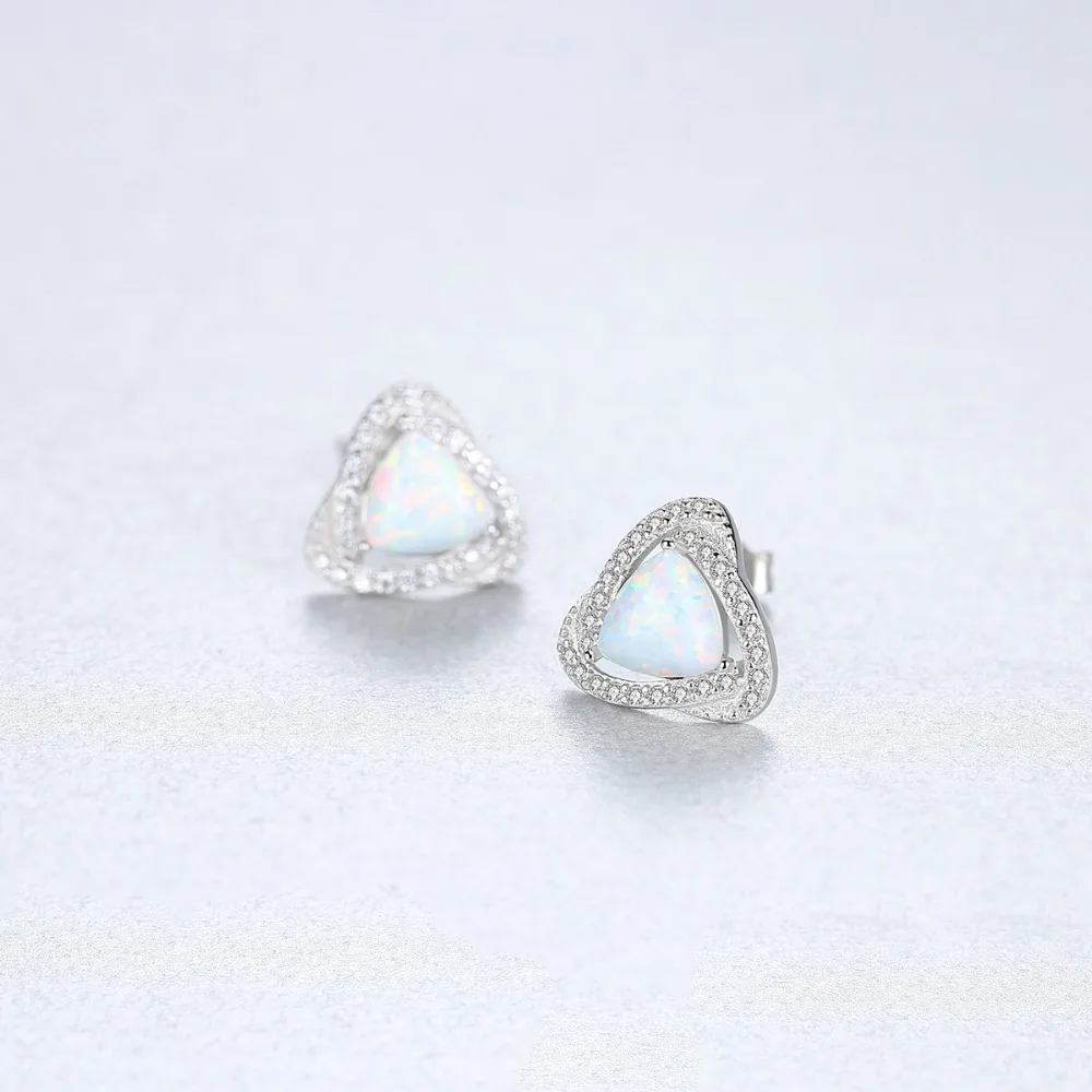 CZCITY 925 Sterling Silver Luxury 6mm Fire Opal Stud Earrings for Women Blue/White/Green Brightly Fine Jewelry Brincos | Украшения и