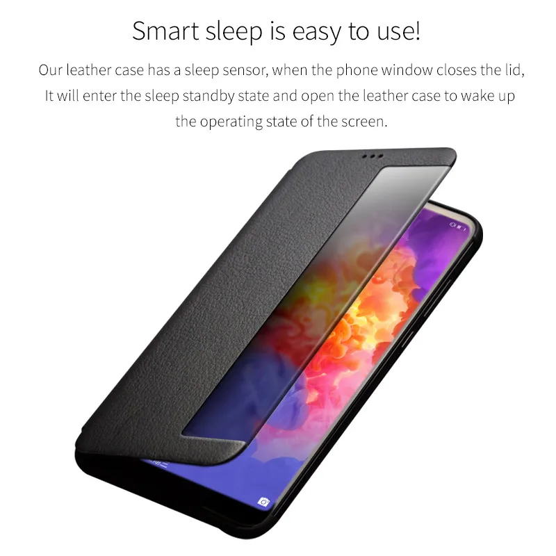 Чехол QIALINO из натуральной кожи с откидной крышкой и окном для Huawei Ascend P20 Smart View