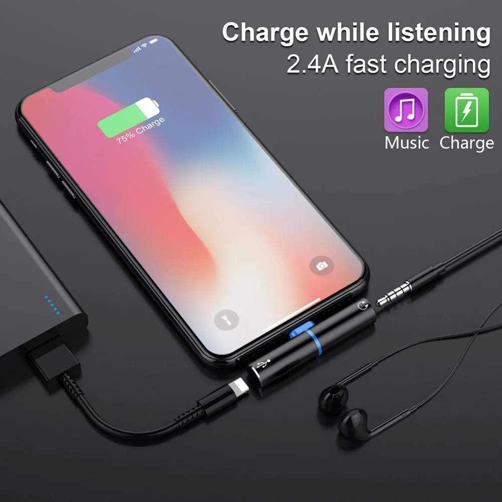 AUX Adaptador for iphoneX 7 8 plus 2 in 1 audio charging cable adapter lightning jack headphone 3.5mm Adaptateur | Мобильные