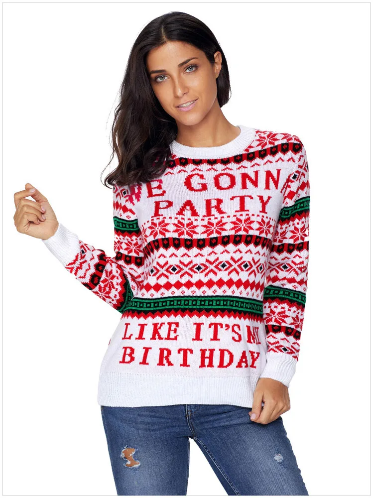 Рождественский свитер Laamei с принтом в виде листьев и снежинок повседневный