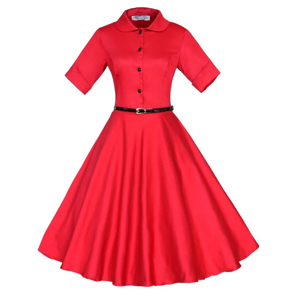 Красный Осень зима стиль Audrey 'Хепберн 1950s 60s Винтаж ретро рокабилли Pinup 50s качели Свадебные платья S-2XL - Цвет: Красный