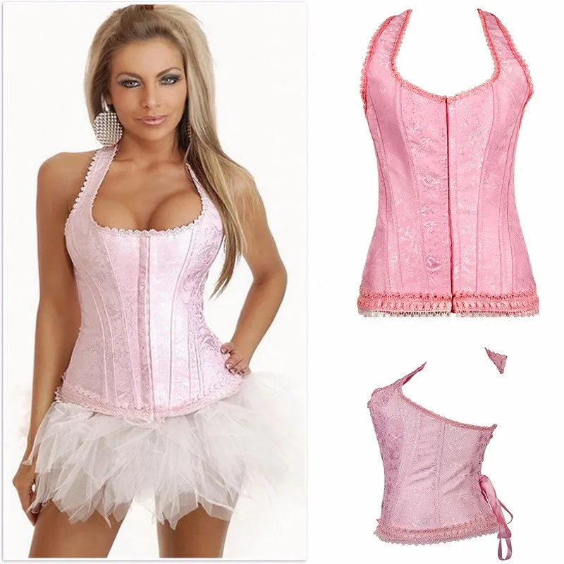 New Arrival Plus Size S-XXL Sexy Court Vintage Halter Pink Corsets and Bustiers Lingerie Hot For Women 583 | Женская одежда