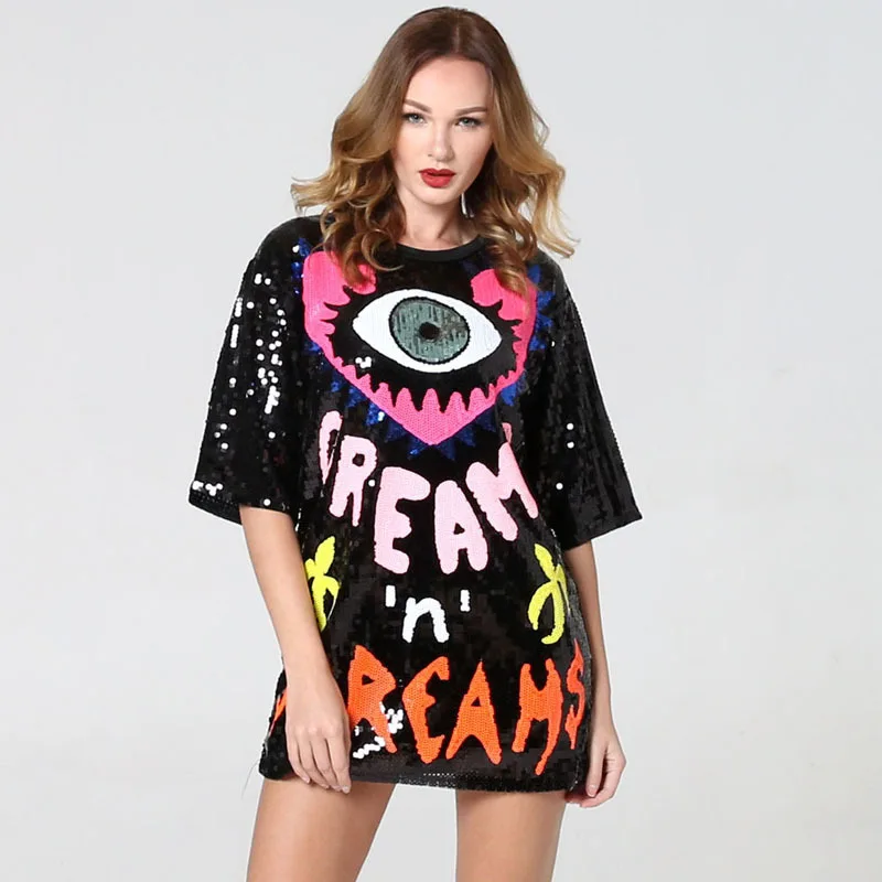 One Новые летние женские топы с надписью Love Peach Eye, длинная свободная футболка с блестками, праздничный топ в готическом стиле, модная футболка с единорогом - Цвет: One