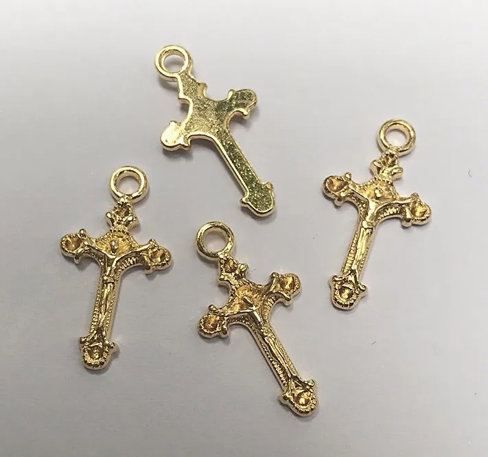 50 шт. золотистые подвески в виде маленького распятия|crucifix charm|designer charmslittle charms |