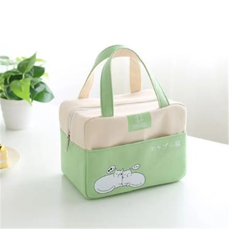 PACGOTH утолщение холст досуг Tote Ланч сумки корейский стиль Kawaii животные принты теплый хранитель специального назначения сумки Tote 1 шт - Цвет: green