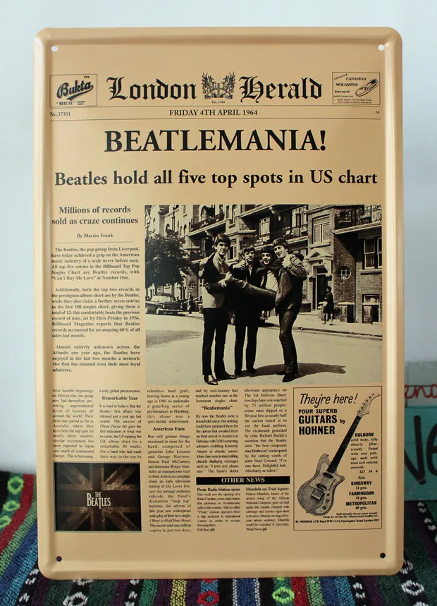 50 шт./лот металлический знак потертый шик новости BEATLEMANIA винтажный постер