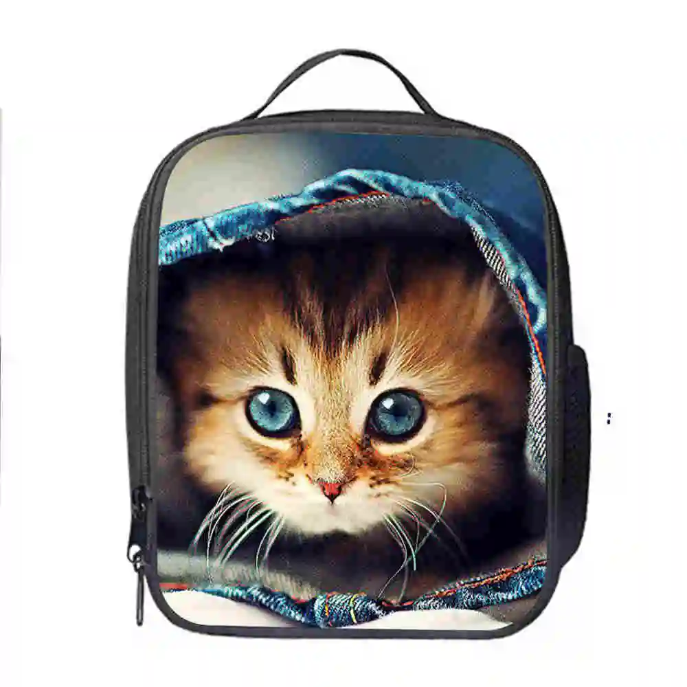 Cat сумки для ланча на заказ с Для женщин Для мужчин подростков мальчиков и девочек для детей школьного возраста, изолированный охладитель тотализатор коробки - Цвет: 055CB5