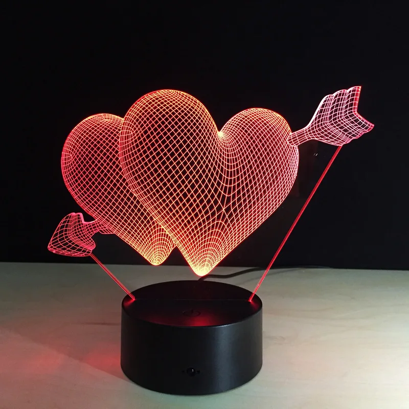 LED lights 3D stereo remote control Touch Acrylic USB colorful night light 3W Valentine 's Day gift The sword of Cupid | Освещение