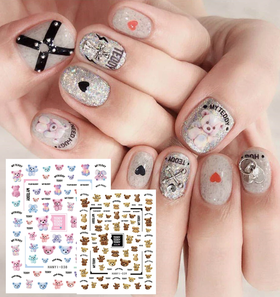 HANYI Медведь серии HANYI-10-38-39 стикеры 3D на ногти nail Art Наклейка шаблон diy ногтей инструмент украшения