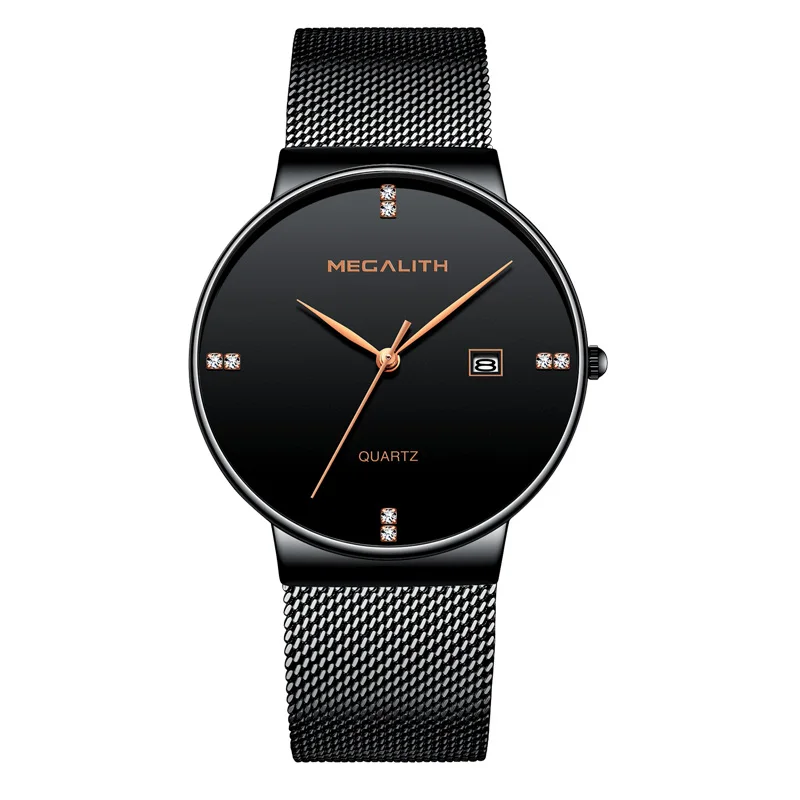 gold balck-3 9,99$ MEGALITH мужской хронограф часы лучший бренд роскошный сетчатый ремешок спортивные водонепроницаемые кварцевые часы для мужчин Reloj Hombre 0047 - Цвет: gold balck-3