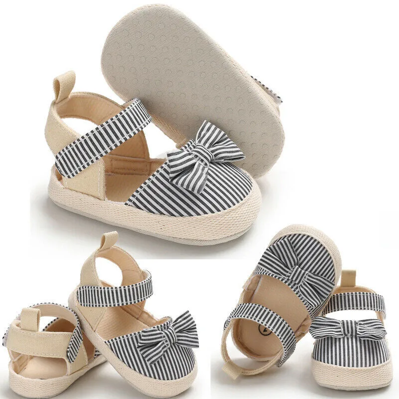 

Newborn Baby Girls kids Toddler PU Leather Soft Crib Shoes casual striped Anti-slip Sneaker Prewalker 0-18M