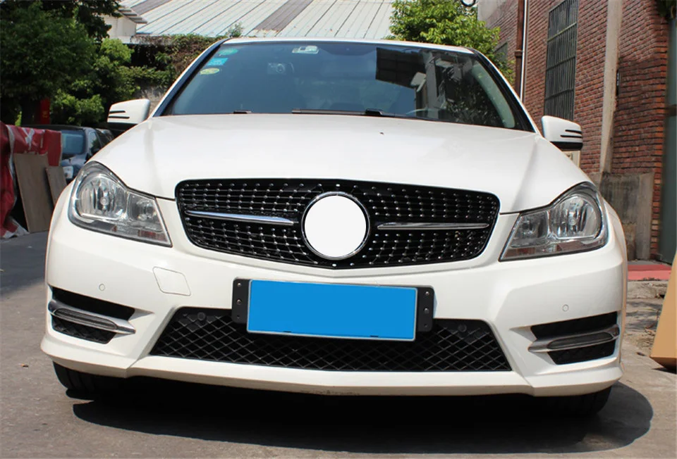 Решетка подходит для MB C-Class W204 Алмазная решетка глянцевый черный/Серебристый Хром C180 C200 C300 C250 C350 2008- с эмблемой