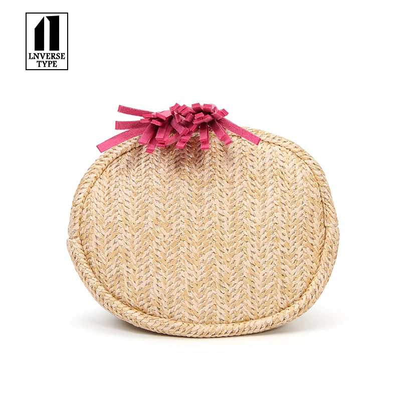 Hand-woven Round Straw Beach Bag Vintage Handmade Woven Shoulder Raffia Circle Rattan Bags Bohemian Summer Vacation Casual | Багаж и сумки