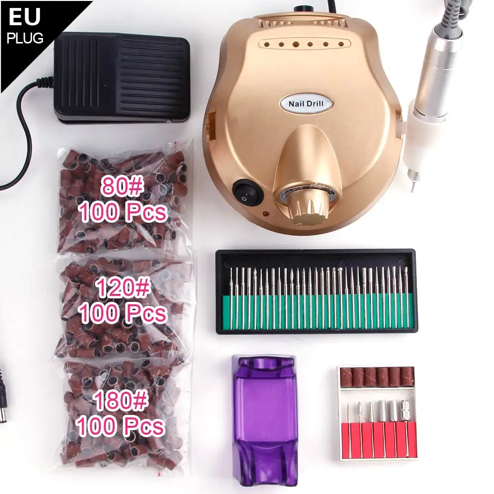 Gold EU Plug Профессиональный сверлильный станок для ногтей маникюрные инструменты комплект шлифовальные ленты для ногтей Пилка Для средство для снятия УФ гель-лака фреза - Цвет: Gold EU Plug