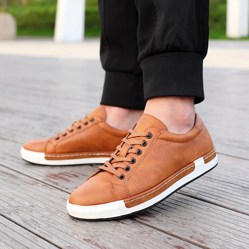 2019 Spring Sneakers Casual Shoes Men Leather Flats Lace-Up Simple Stylish Trainers Male Oxford For | Обувь