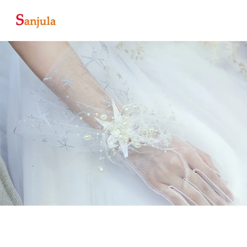 Женские свадебные перчатки с перьями Вечерние серебристого цвета G46 2019 | Свадьбы