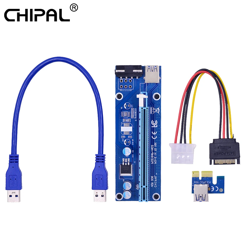 CHIPAL 30 см VER006 PCI E 1X до 16X Райзер карта с 15Pin SATA 4Pin IDE шнур питания/USB 3 0 кабель для