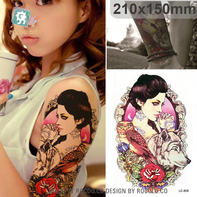 Большая тату наклейка для девочек сексуальная девушка сова волок разрабатывает