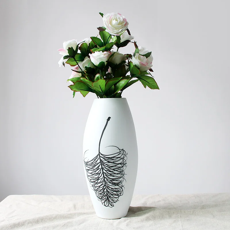 Керамическая фарфоровая настольная ваза набор (3 шт.) с простым узором из перьев