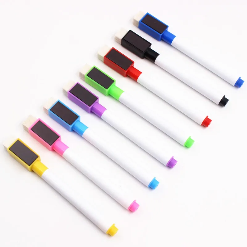 8Pcs/lot Magnetic Whiteboard Pen Erasable Dry White Board Markers Magnet Built In Eraser Office School Supplies | Канцтовары для