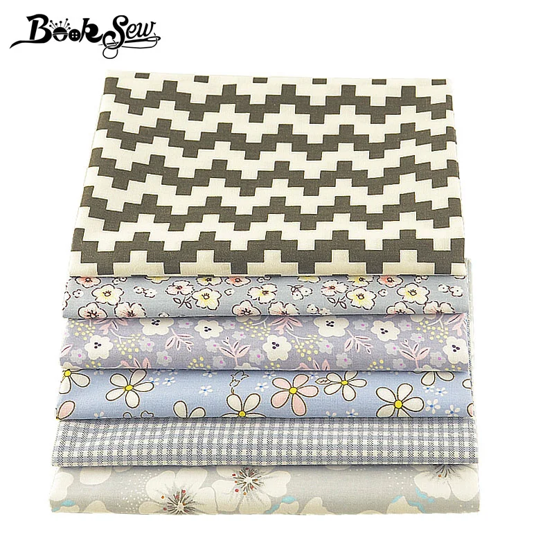 Booksew 100% хлопок саржевая Ткань цветочный дизайн серая ткань 6 шт./лот 40 см x 50