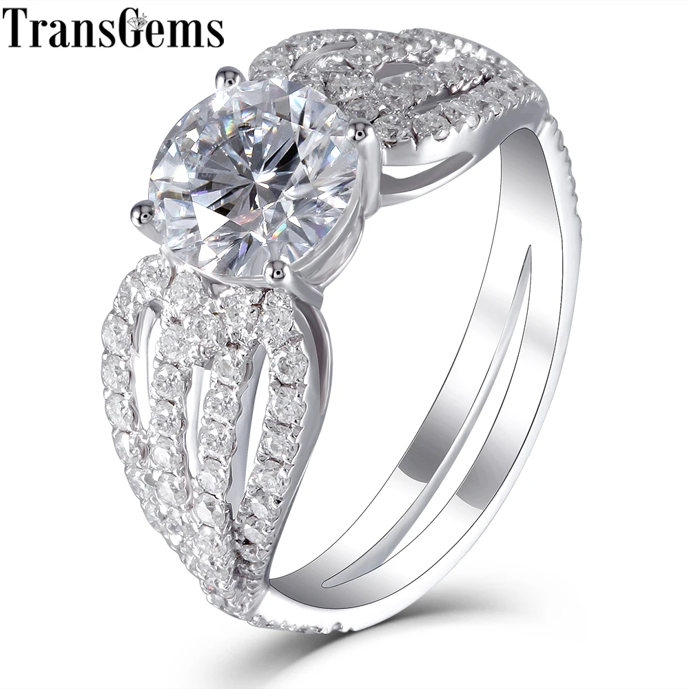 Transgems Luxury Center 3ct 9mm F Color Moissanite Engagement Ring for Women with Accents | Украшения и аксессуары