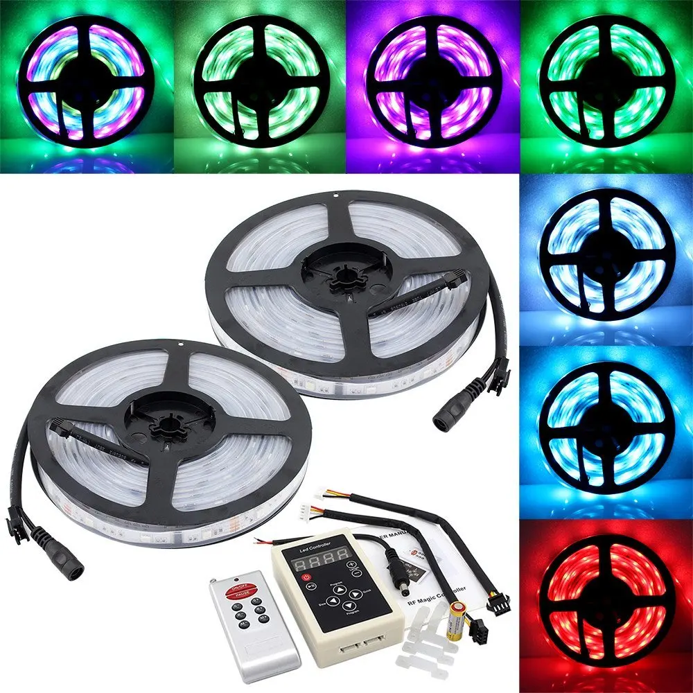 10M SMD 5050 Dream Magic RGB Color LED Color Flexible Light Strip IP67 Water-resistant + 133 Change RF Remote Controller