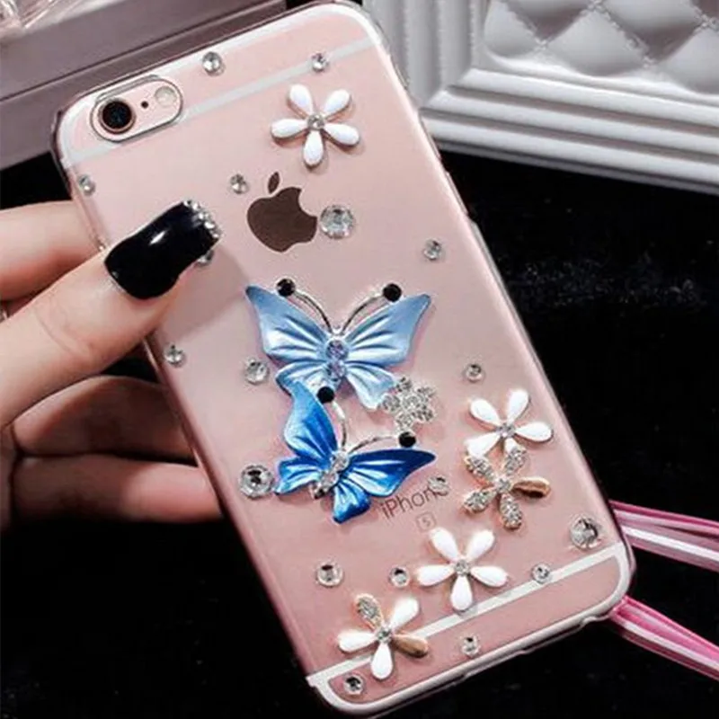 Butterfly Diamond Flower Rhinestone Case For IPhone 11 12 13 14 Pro Max XR XS Max X 8 8Plus 7 7Plus 6 6S Plus 5 5S SE Phone Case