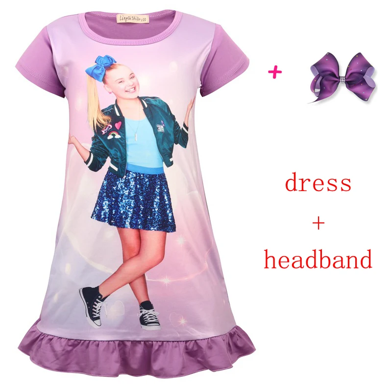 Purple-H Jojo Siwa/Новые летние платья для девочек; платье для девочек; детская одежда; одежда для сна; платье принцессы на день рождения с бантом для волос; Радужная ночная рубашка; костюмы - Цвет: Purple-H