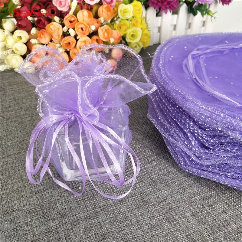 50Pcs Colorful Round Organza Bag Gauze Element Wedding Gift & Candy Bags Drawstring Jewelry Packaging With Sequins 5Z-SH838 | Дом и сад