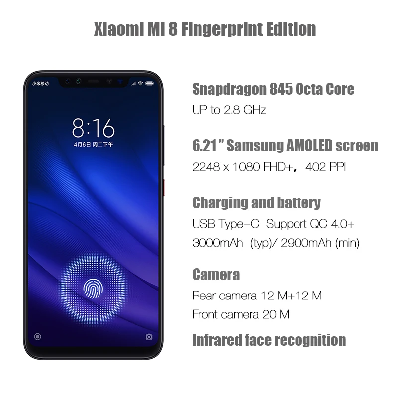 Глобальная версия смартфона Xiaomi Mi 8 Pro Гб 128 ГБ Восьмиядерный процессор Snapdragon 845 6 21