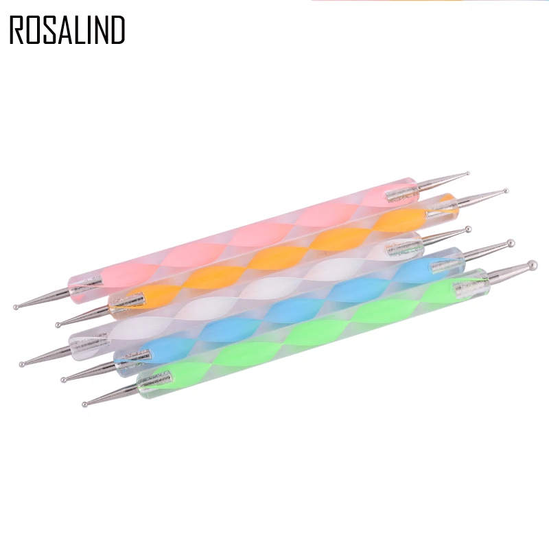 ROSALIND 5 pcs /set 2 way Dotting Pen Nail Art Dot Set Tool For UV Gel Polish Marbleizing Painting | Красота и здоровье