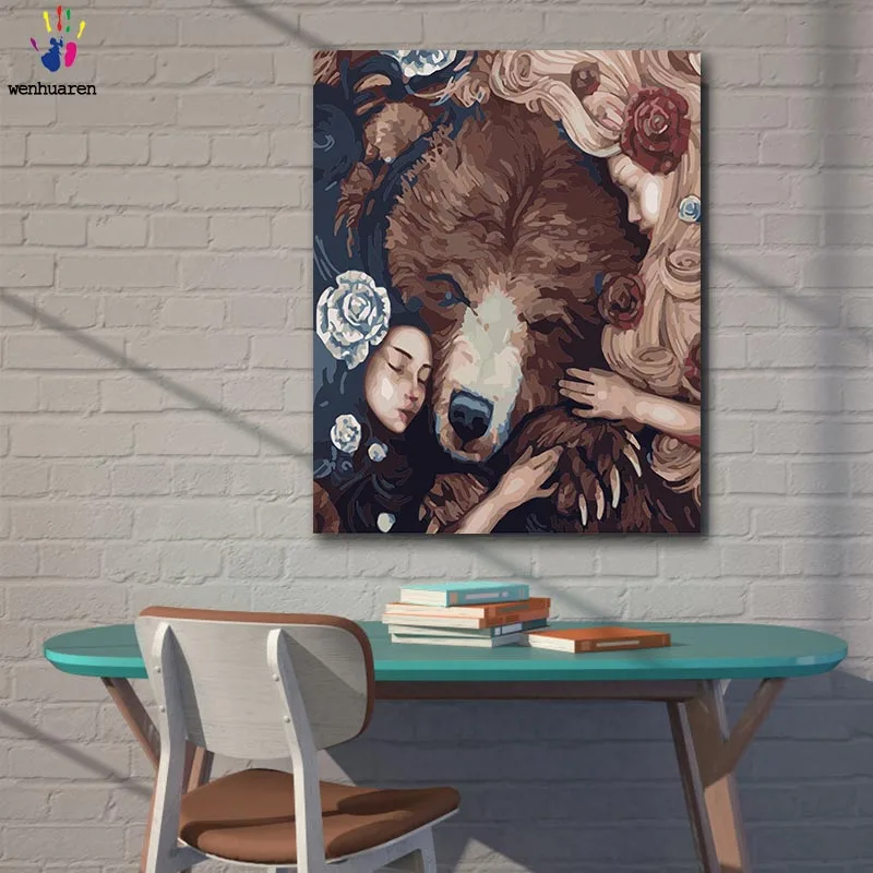 DIY набор для рисования по номерам картинки с людьми и животными Мужчина Природа Декоративная подвесная картина в подарок.